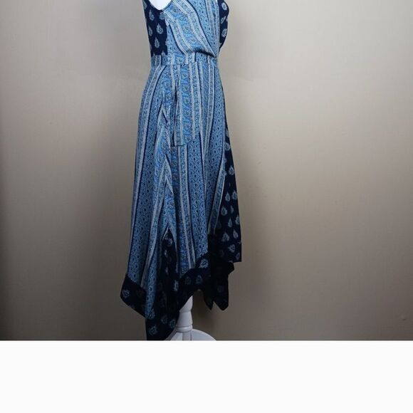 ANTHRO MEAVE Boho Blue Paisley Patterned Hi Low Sharkbite Hem Dress SIZE 0P - Picture 9 of 11